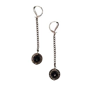 Elegant Silvertone & Black Drop Earrings With Faceted Black Beads 3" Retro